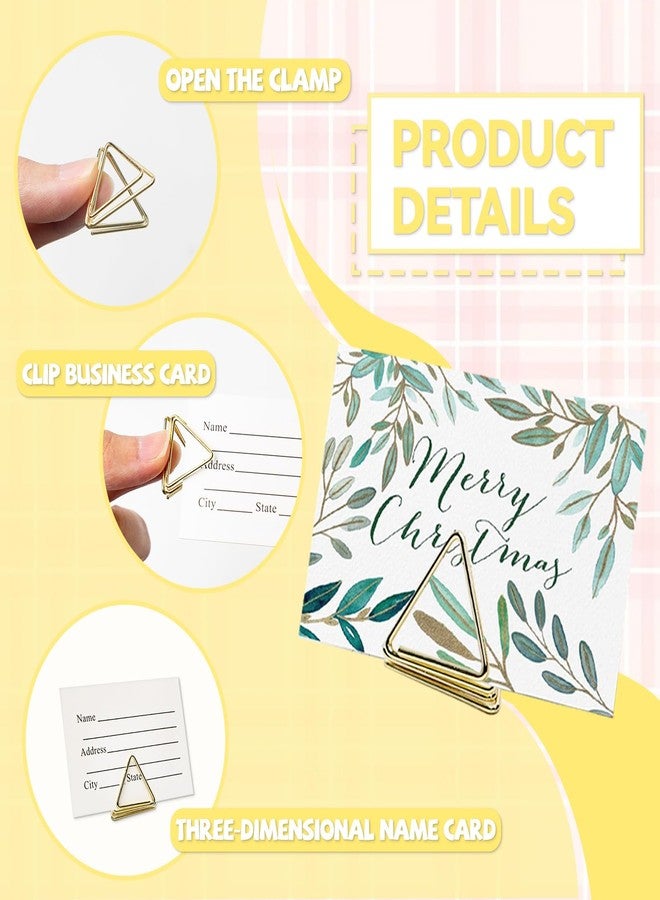 Binxus 45 Pcs Table Card Holders, Triangle Shape Card Stand Clip Table Number Holders, Mini Golden Photo Hold for wedding Anniversary Party Office - Image 3